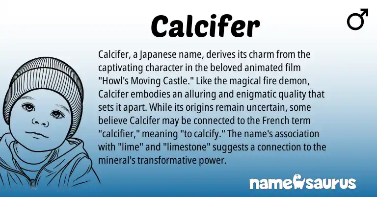 Infographic about Calcifer name meaning, Calcifer is a name from French, Japanese origin(s).