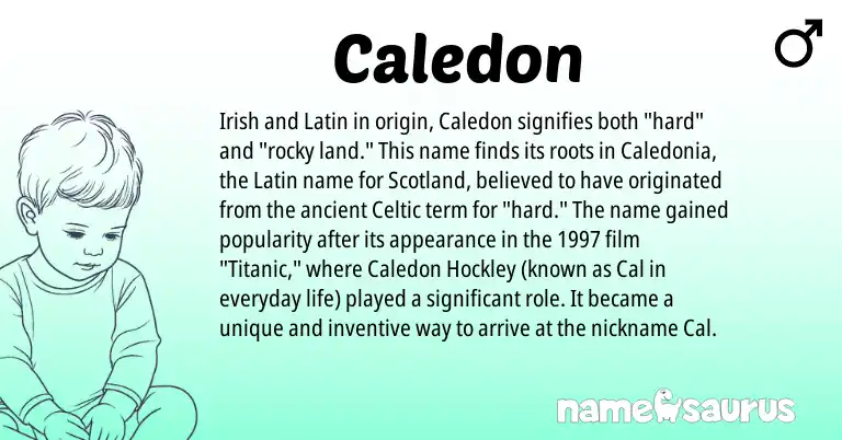 Infographic about Caledon name meaning, Caledon is a name from Irish, Latin, Celtic origin(s).