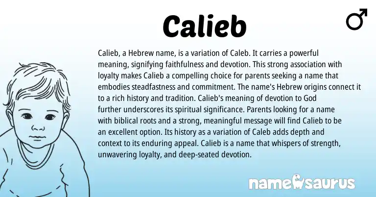 Infographic about Calieb name meaning, Calieb is a name from Hebrew, Biblical origin(s).
