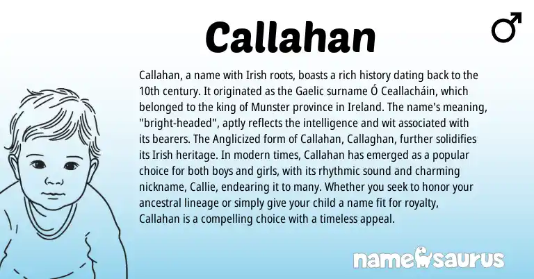 Infographic about Callahan name meaning, Callahan is a name from Irish, Gaelic, Ireland origin(s).