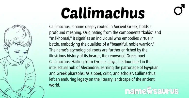 Infographic about Callimachus name meaning, Callimachus is a name from Egyptian, Ancient Greek, Greek origin(s).