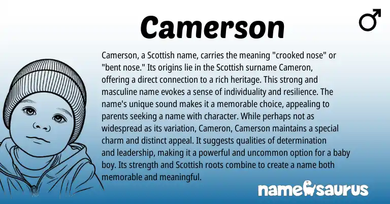 Infographic about Camerson name meaning, Camerson is a name from Scottish, English origin(s).