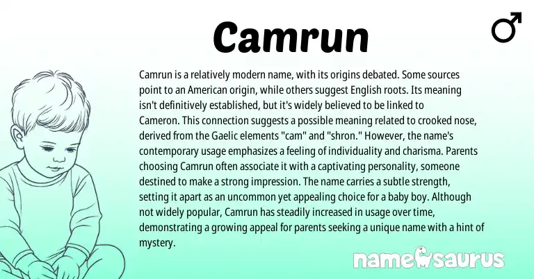 Infographic about Camrun name meaning, Camrun is a name from American origin(s).