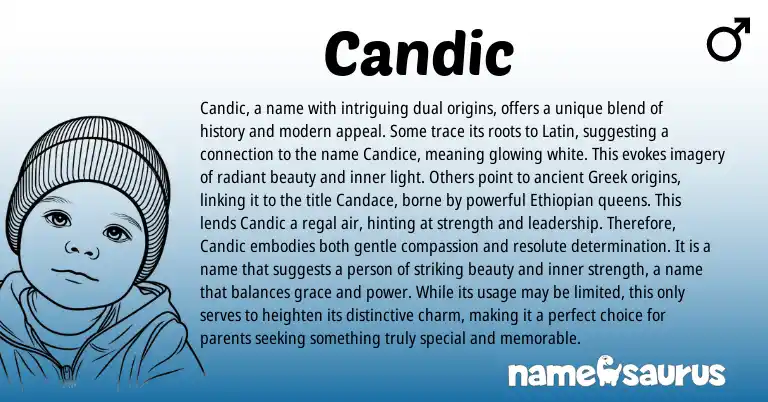 Infographic about Candic name meaning, Candic is a name from Latin, American origin(s).