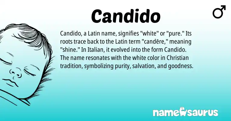 Infographic about Candido name meaning, Candido is a name from Latin, Italian origin(s).