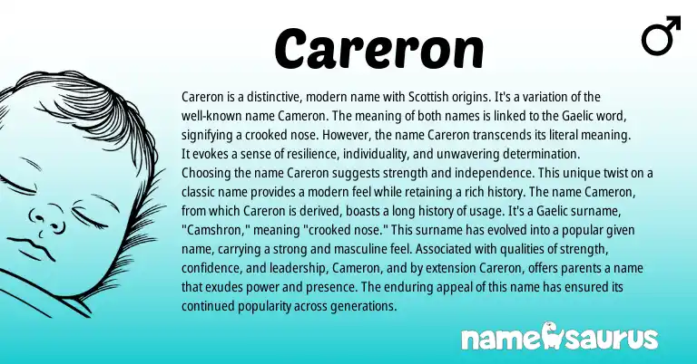 Infographic about Careron name meaning, Careron is a name from Scottish, Gaelic origin(s).