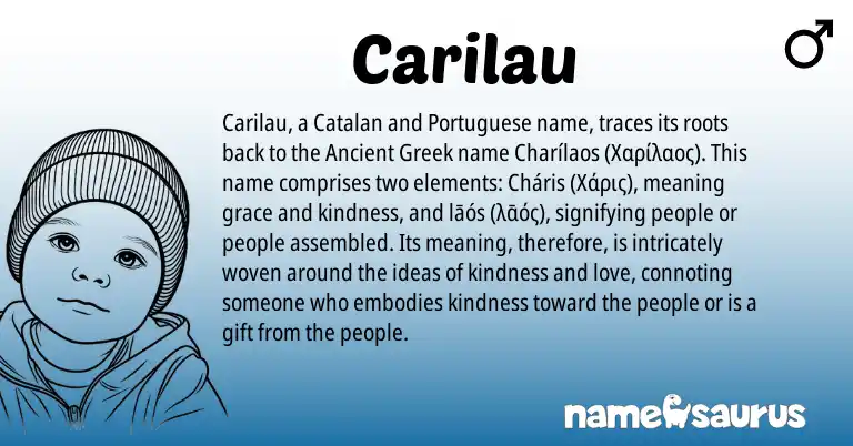 Infographic about Carilau name meaning, Carilau is a name from Ancient Greek, Catalan, Portuguese origin(s).
