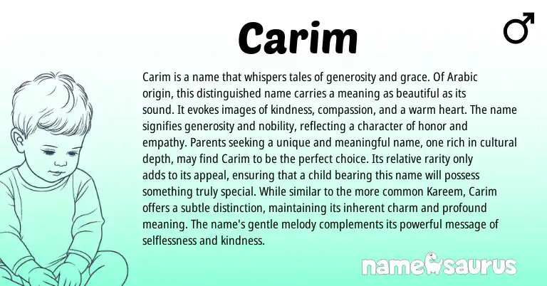 Infographic about Carim name meaning, Carim is a name from Arabic origin(s).