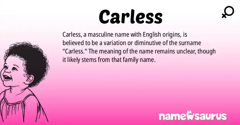 Infographic about Carless name meaning, Carless is a name from English origin(s).