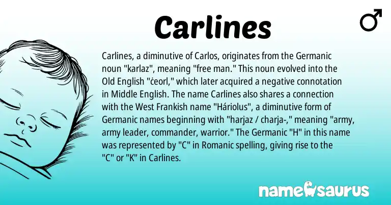 Infographic about Carlines name meaning, Carlines is a name from Middle English, Old English, Germanic, Frankish origin(s).