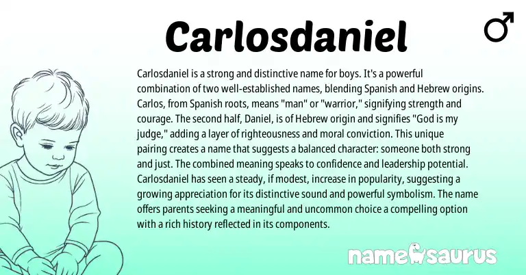 Infographic about Carlosdaniel name meaning, Carlosdaniel is a name from Hebrew, Spanish origin(s).