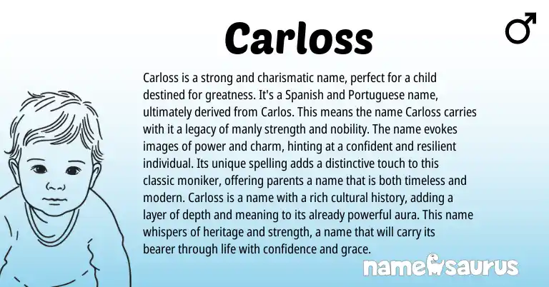 Infographic about Carloss name meaning, Carloss is a name from Spanish origin(s).
