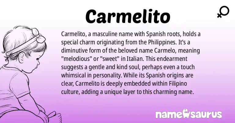 Infographic about Carmelito name meaning, Carmelito is a name from Spanish (Philippines) origin(s).