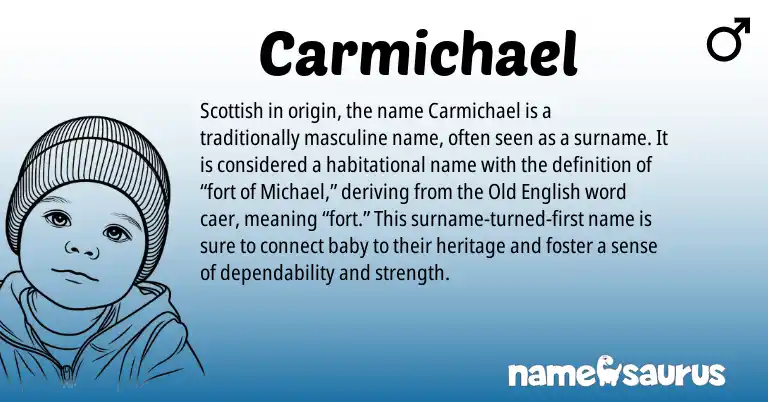 Infographic about Carmichael name meaning, Carmichael is a name from Old English, Scottish origin(s).