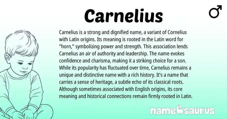 Infographic about Carnelius name meaning, Carnelius is a name from Latin origin(s).