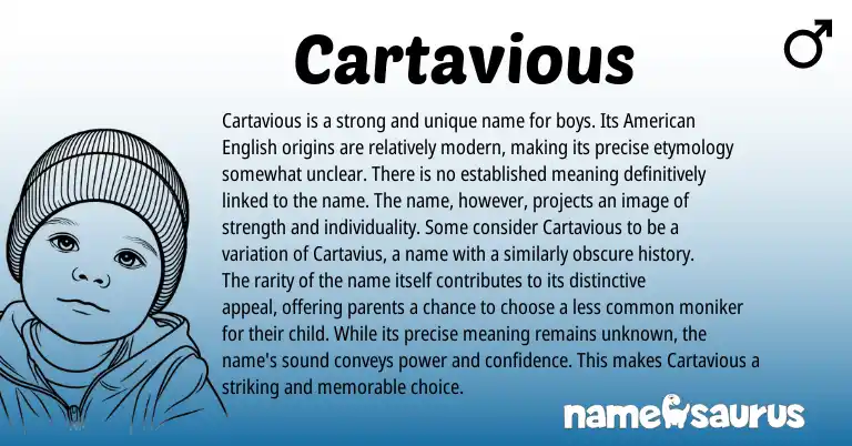 Infographic about Cartavious name meaning, Cartavious is a name from American origin(s).