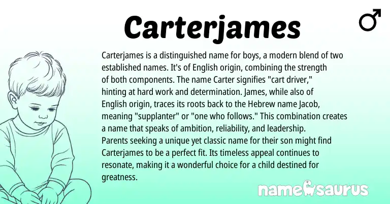 Infographic about Carterjames name meaning, Carterjames is a name from English origin(s).