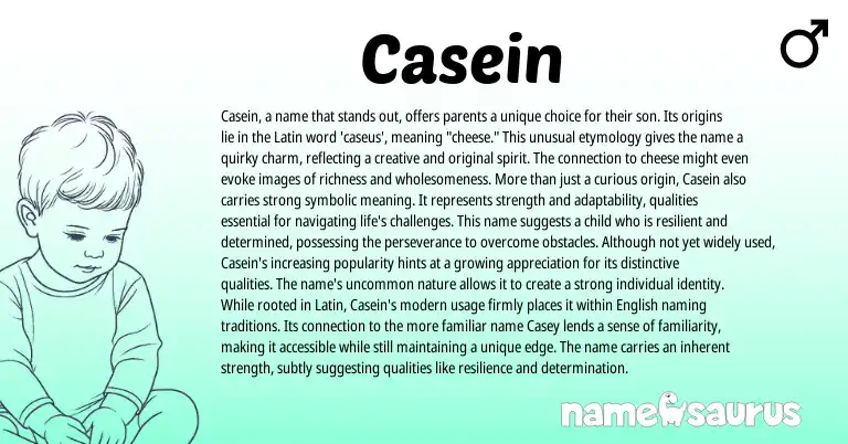 Infographic about Casein name meaning, Casein is a name from Latin origin(s).