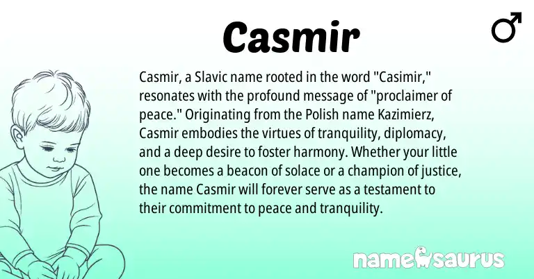 Infographic about Casmir name meaning, Casmir is a name from Slavic, Polish origin(s).