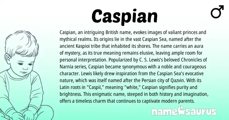 Infographic about Caspian name meaning, Caspian is a name from British, Persian, Latin origin(s).