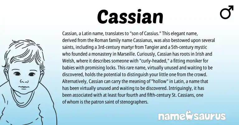 Infographic about Cassian name meaning, Cassian is a name from Roman, Latin, Irish, Welsh origin(s).
