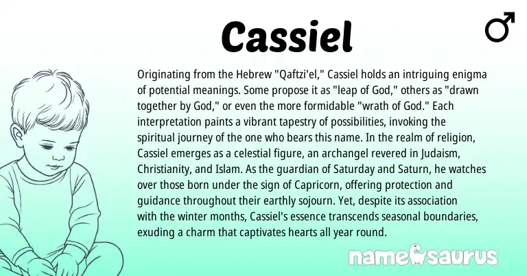 Infographic about Cassiel name meaning, Cassiel is a name from Judaism, Christianity, Hebrew origin(s).