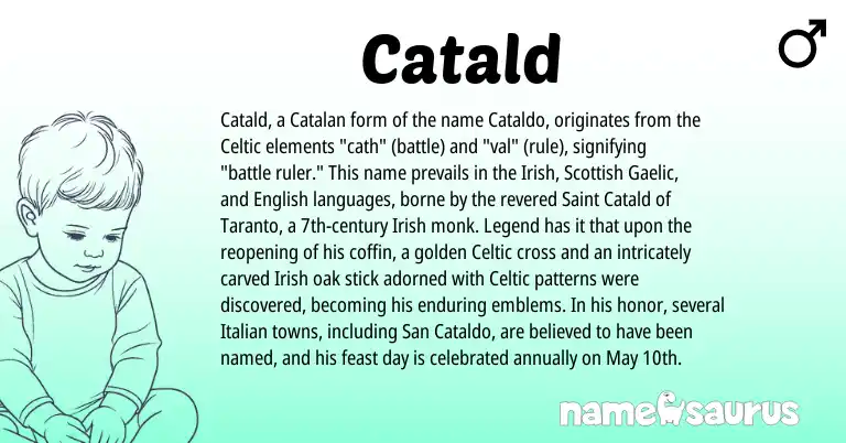 Infographic about Catald name meaning, Catald is a name from Irish, English, Catalan, Gaelic, Celtic, Scottish, Italian origin(s).