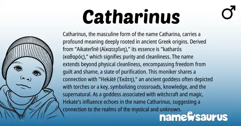 Infographic about Catharinus name meaning, Catharinus is a name from Greek origin(s).