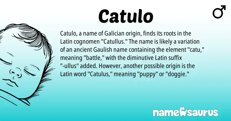 Infographic about Catulo name meaning, Catulo is a name from Galician, Latin, Gaulish origin(s).