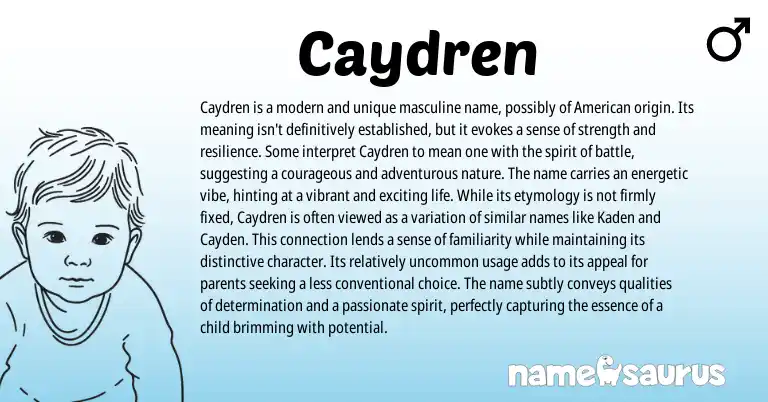 Infographic about Caydren name meaning, Caydren is a name from Gaelic, English, American origin(s).
