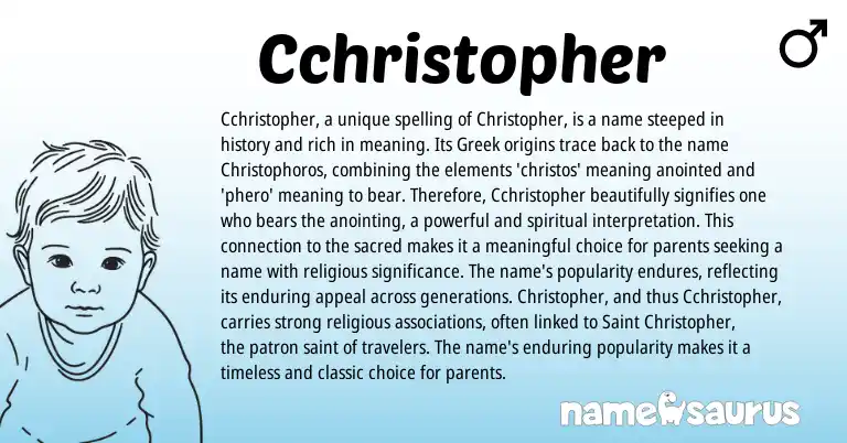Infographic about Cchristopher name meaning, Cchristopher is a name from English, Greek origin(s).
