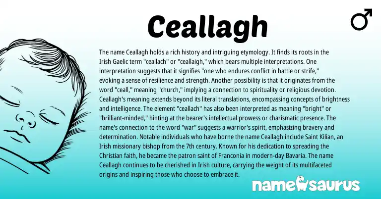 Infographic about Ceallagh name meaning, Ceallagh is a name from Irish, Gaelic origin(s).