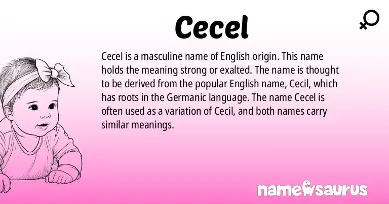 Infographic about Cecel name meaning, Cecel is a name from English origin(s).
