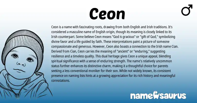Infographic about Ceon name meaning, Ceon is a name from English origin(s).