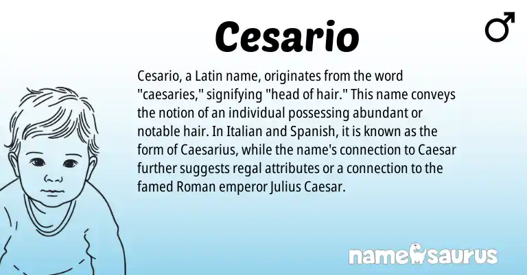 Infographic about Cesario name meaning, Cesario is a name from Roman, Spanish, Latin, Italian origin(s).