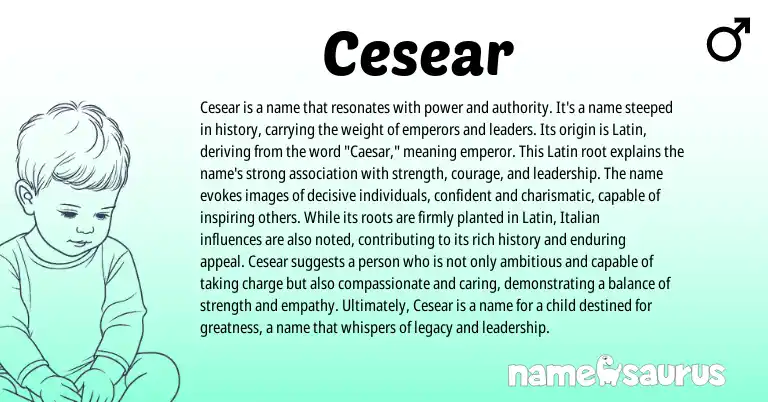 Infographic about Cesear name meaning, Cesear is a name from Latin origin(s).