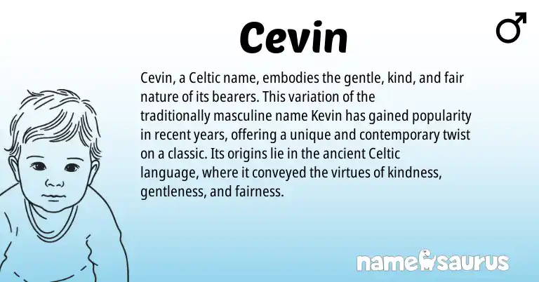 Infographic about Cevin name meaning, Cevin is a name from Celtic origin(s).