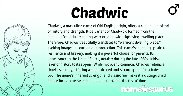 Infographic about Chadwic name meaning, Chadwic is a name from English origin(s).