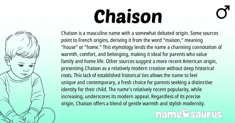 Infographic about Chaison name meaning, Chaison is a name from French, American origin(s).
