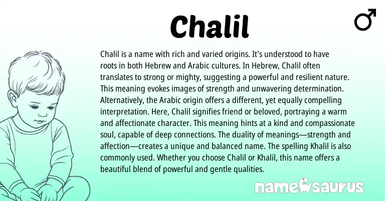 Infographic about Chalil name meaning, Chalil is a name from Hebrew origin(s).