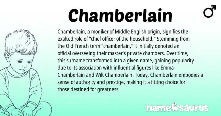 Infographic about Chamberlain name meaning, Chamberlain is a name from Middle English, Old French origin(s).