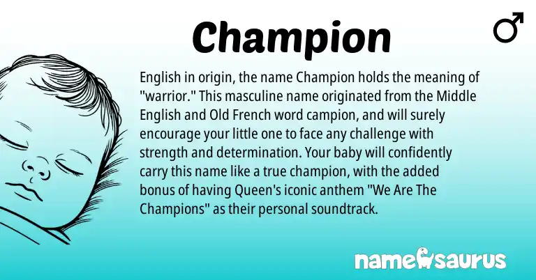 Infographic about Champion name meaning, Champion is a name from Middle English, English, Old French origin(s).