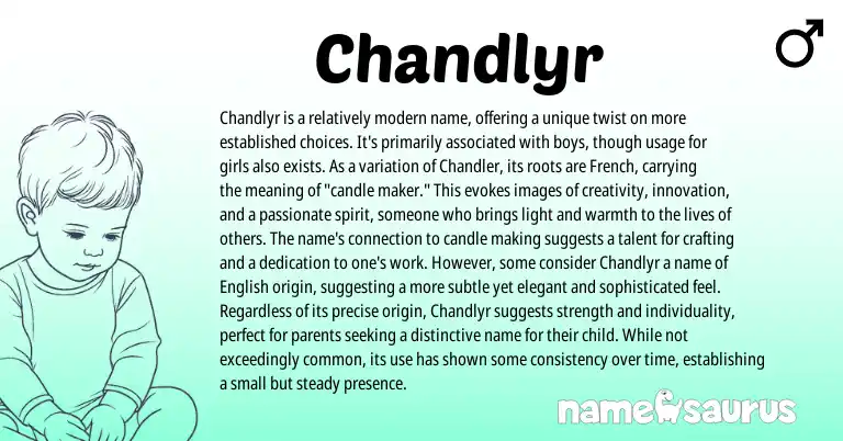 Infographic about Chandlyr name meaning, Chandlyr is a name from French, English origin(s).
