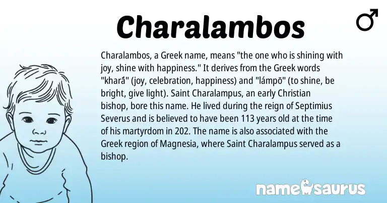Infographic about Charalambos name meaning, Charalambos is a name from Greek origin(s).