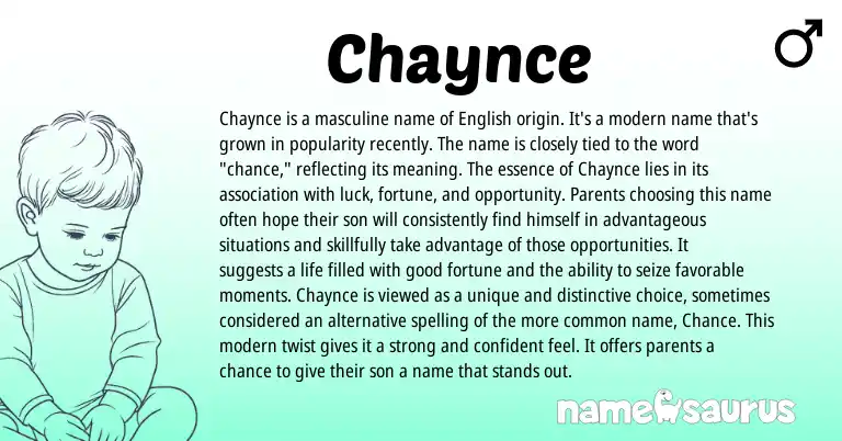 Infographic about Chaynce name meaning, Chaynce is a name from English origin(s).