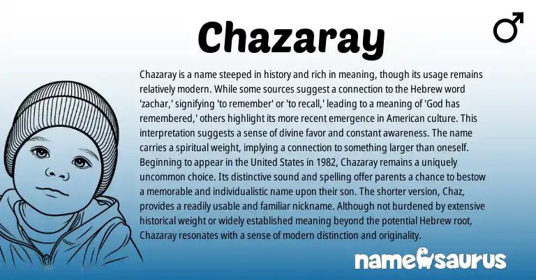 Infographic about Chazaray name meaning, Chazaray is a name from Hebrew origin(s).