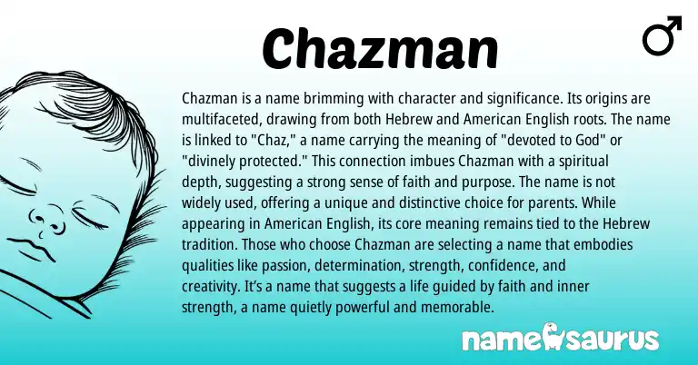 Infographic about Chazman name meaning, Chazman is a name from Hebrew, English origin(s).