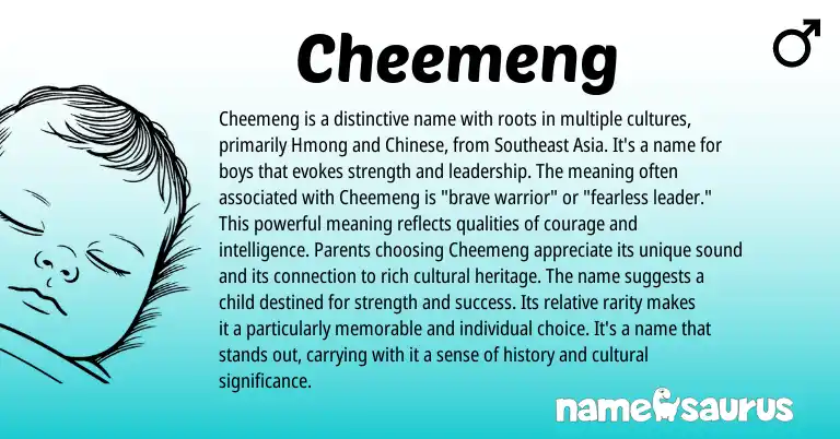 Infographic about Cheemeng name meaning, Cheemeng is a name from Hmong origin(s).