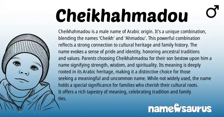 Infographic about Cheikhahmadou name meaning, Cheikhahmadou is a name from Arabic origin(s).