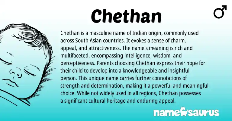 Infographic about Chethan name meaning, Chethan is a name from Indian, Hindi origin(s).
